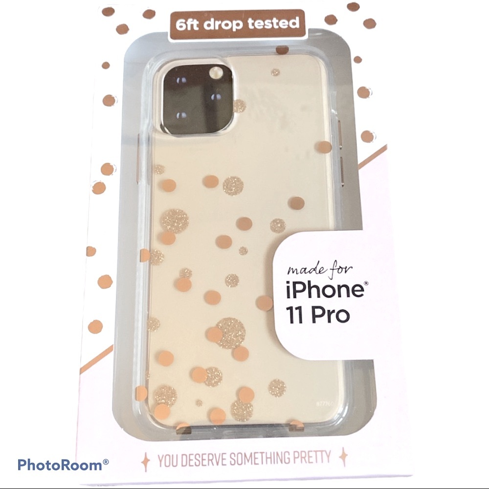 NEW! iPhone 11 Pro Protective Case Clear With Gold Polka Dots Sleek Lightweight